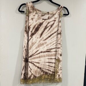 Yak&Yeti Brown Tie-Dye Tank Top with Lace Trim size M
